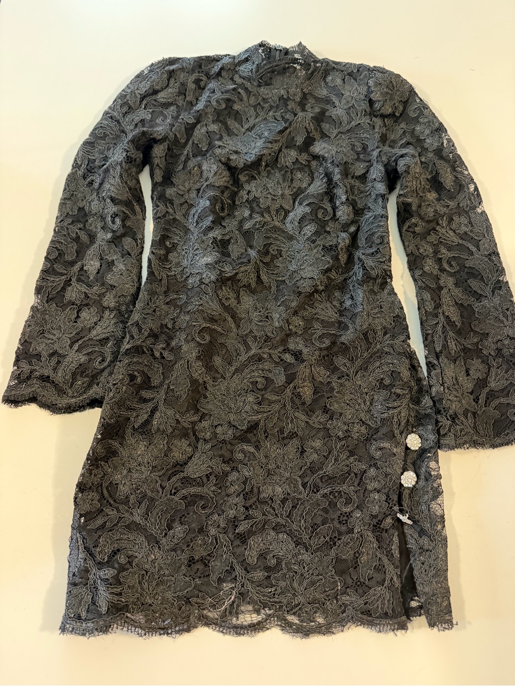 Stone Cold Fox Black Lace Mini Dress Xs Long Sleeve Gothic Boho Cocktail Dress